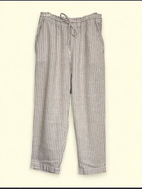 Gap Linen Coastal Beach Lightweight Khaki  Striped Easy Pant